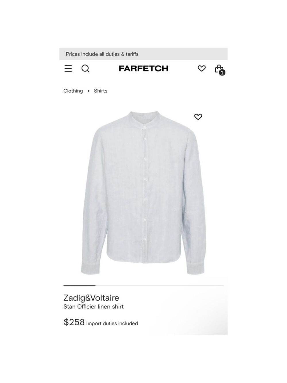 Zadig&Voltaire Linen Shirt, Size M, Light Blue Stan Officer